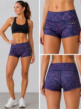 FLEO Geometric Print Booty Shorts Small Blue Pink Athletic Shorts